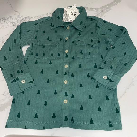 Kate Quinn Kids Green Tree Button up Collar Pocket Shirt 6 - Picture 1 of 10